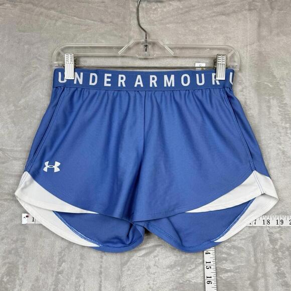 Under Armour HeatGear Light Blue White Athletic Shorts Size S Performance Logo - Picture 1 of 8